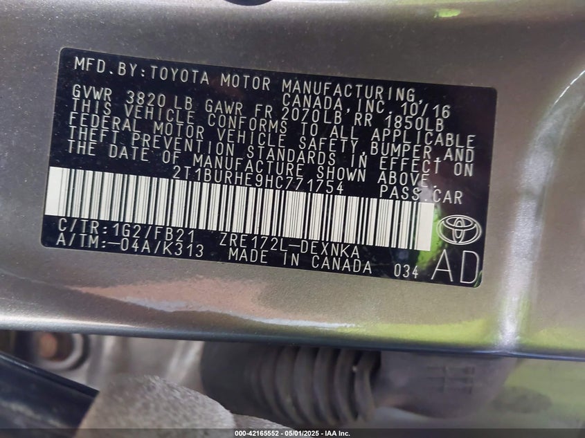 2017 TOYOTA COROLLA LE - 2T1BURHE9HC771754