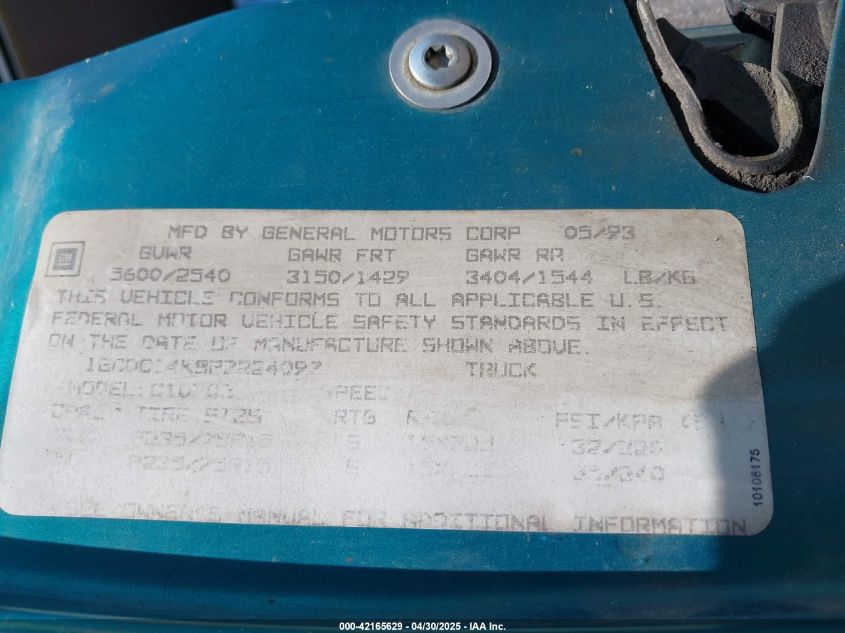 1993 Chevrolet Gmt-400 C1500 VIN: 1GCDC14K8PZ224097 Lot: 42165629