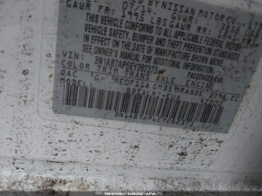 2014 Nissan Sentra Sr VIN: 3N1AB7AP6EY282373 Lot: 42165633