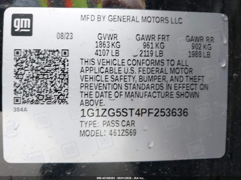 2023 CHEVROLET MALIBU VIN: 1G1ZG5ST4PF253636