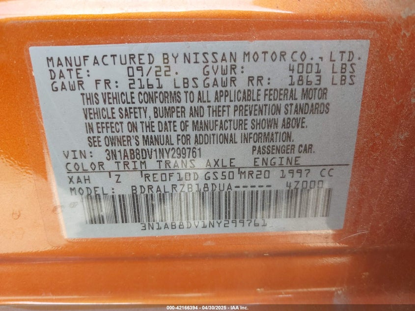 2022 NISSAN SENTRA VIN: 3N1AB8DV1NY299761