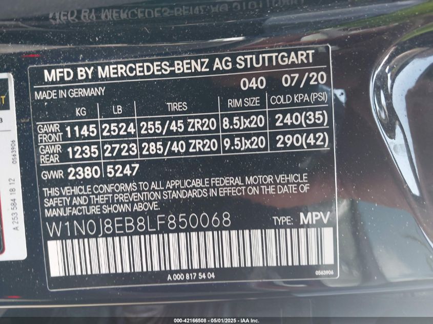 2020 Mercedes-Benz Glc 300 Coupe 4Matic VIN: W1N0J8EB8LF850068 Lot: 42166508