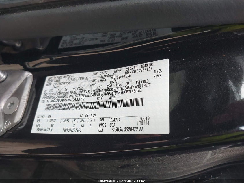 2013 FORD ESCAPE VIN: 1FMCU9J9XDUC53579
