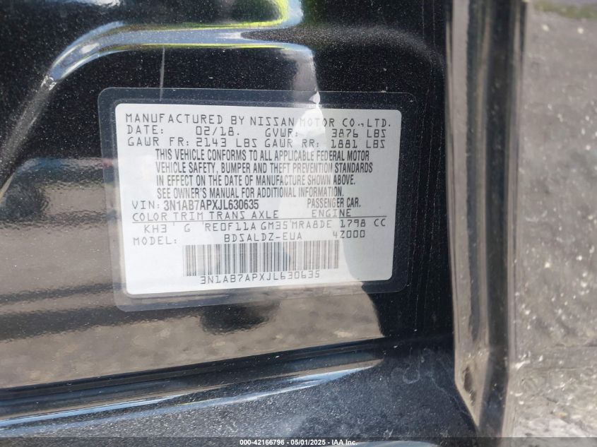 2018 Nissan Sentra Sv VIN: 3N1AB7APXJL630635 Lot: 42166796