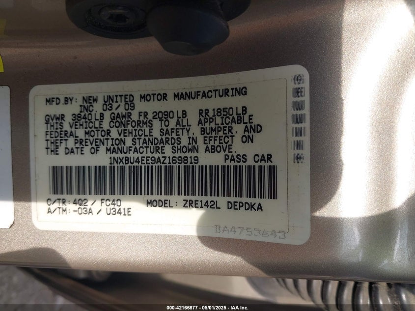 2010 TOYOTA COROLLA VIN: 1NXBU4EE9AZ169819