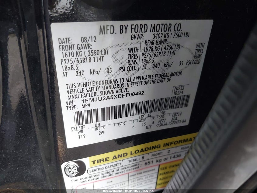 2013 FORD EXPEDITION VIN: 1FMJU2A5XDEF00492
