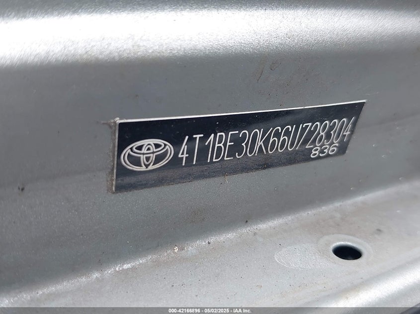 2006 TOYOTA CAMRY VIN: 4T1BE30K66U728304