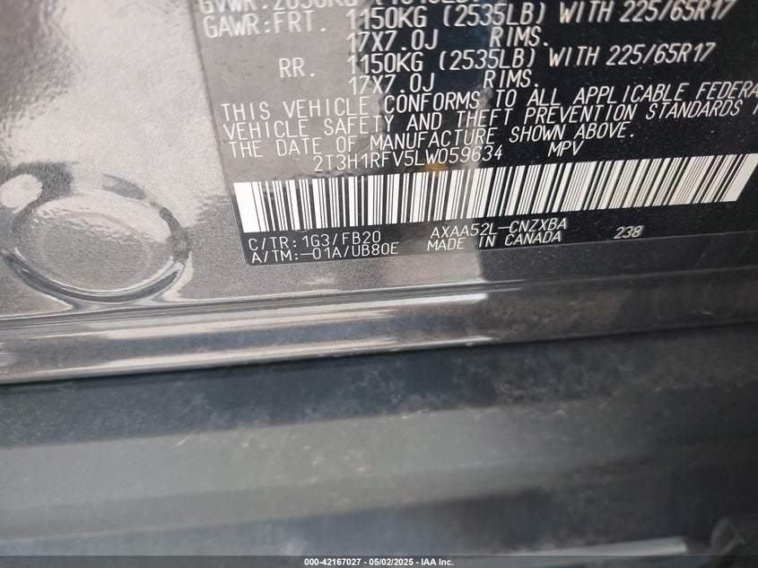 2020 TOYOTA RAV4 LE - 2T3H1RFV5LW059634