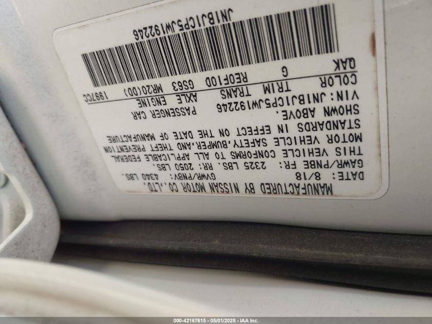 2018 Nissan Rogue Sport S VIN: JN1BJ1CP5JW192246 Lot: 42167615