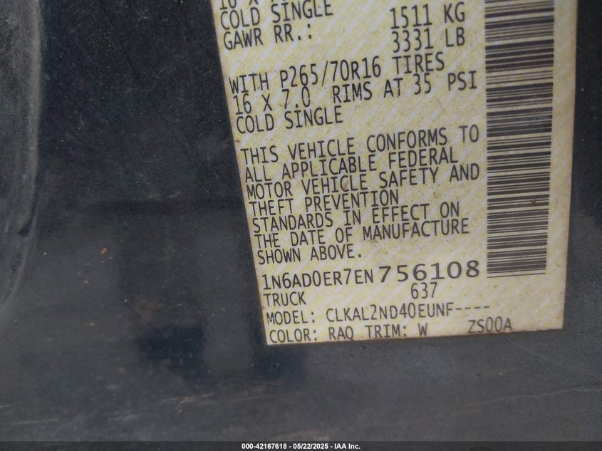 2014 NISSAN FRONTIER SV - 1N6AD0ER7EN756108