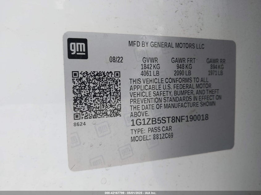 2022 CHEVROLET MALIBU FWD LS - 1G1ZB5ST8NF190018