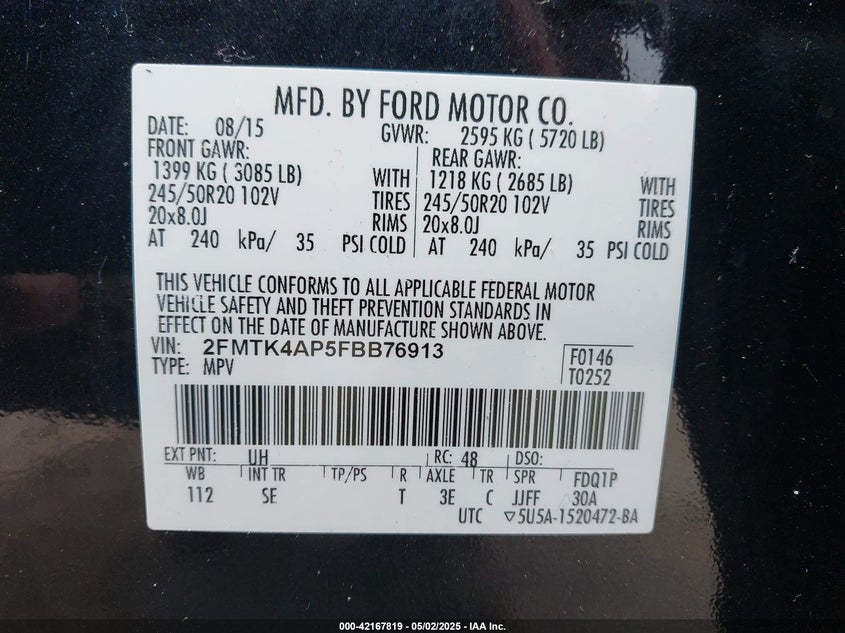 2015 FORD EDGE SPORT - 2FMTK4AP5FBB76913