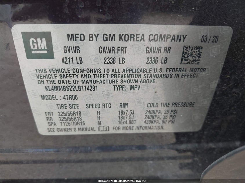 2020 BUICK ENCORE GX VIN: KL4MMBS22LB114391