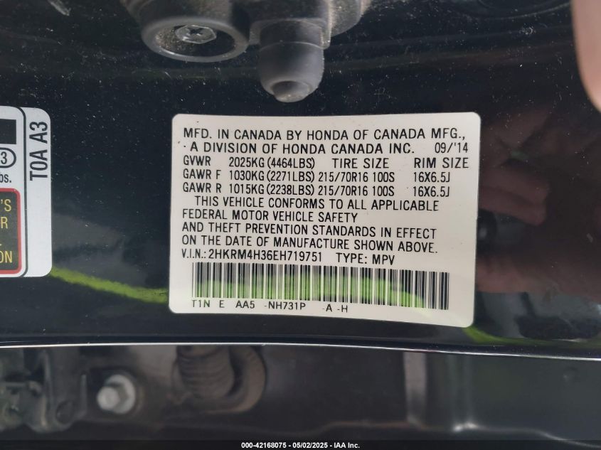 2014 Honda Cr-V Lx VIN: 2HKRM4H36EH719751 Lot: 42168075