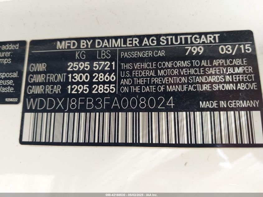 2015 Mercedes-Benz S-Class - WDDXJ8FB3FA008024