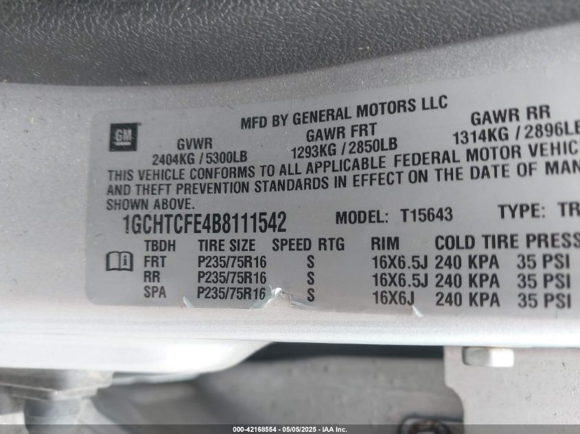 2011 Chevrolet Colorado Lt W/1Lt VIN: 1GCHTCFE4B8111542 Lot: 42168554