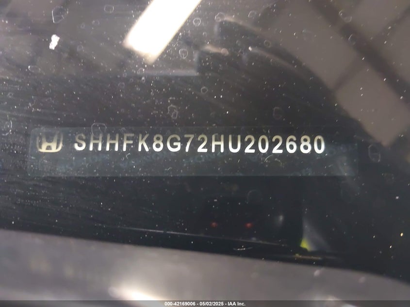 2017 HONDA CIVIC VIN: SHHFK8G72HU202680