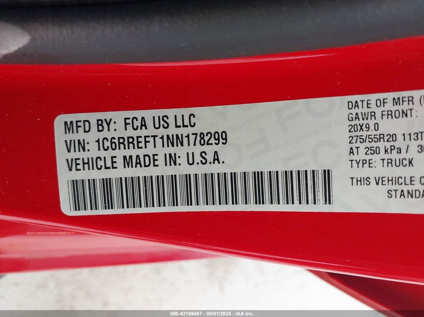 2022 RAM 1500 VIN: 1C6RREFT1NN178299