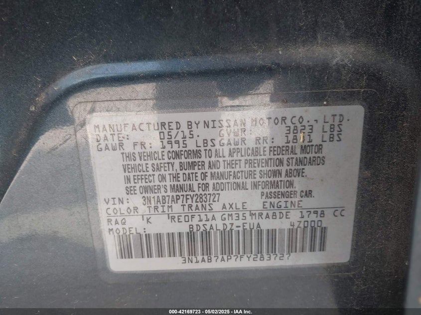 2015 NISSAN SENTRA VIN: 3N1AB7AP7FY283727