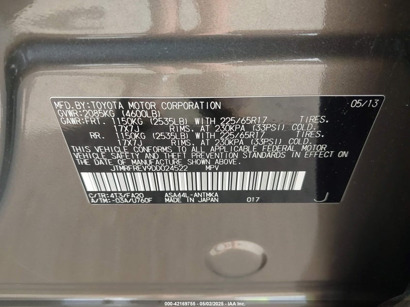 2013 TOYOTA RAV4 XLE - JTMRFREV9DD024522