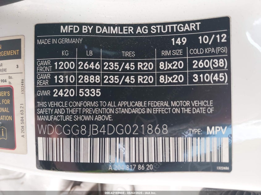 2013 MERCEDES-BENZ GLK 350 VIN: WDCGG8JB4DG021868