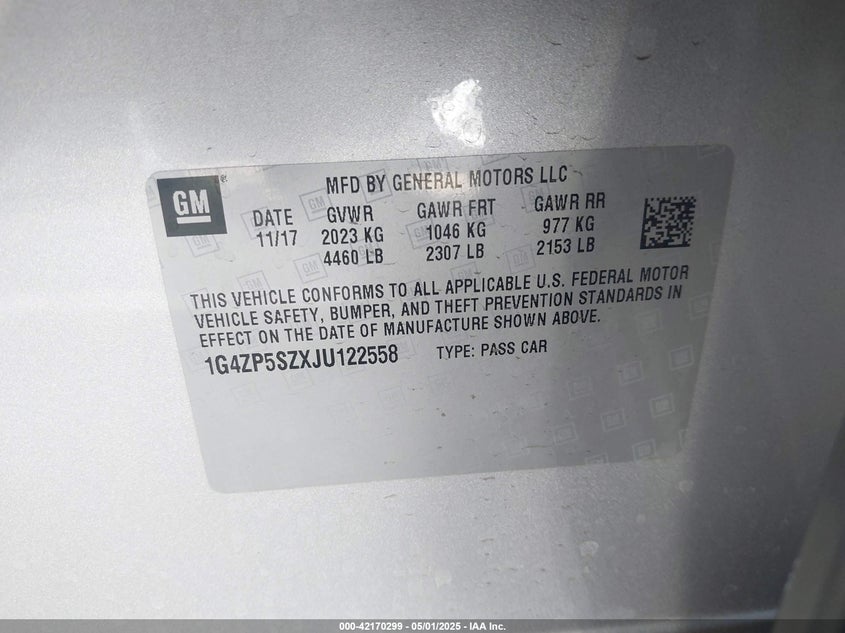 VIN 1G4ZP5SZXJU122558 2018 BUICK LACROSSE ESSENCE