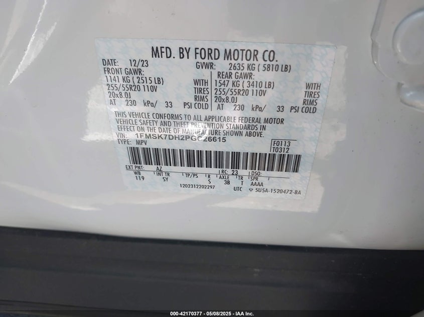 1FMSK7DH2PGC26615 2023 FORD EXPLORER photo no. 9