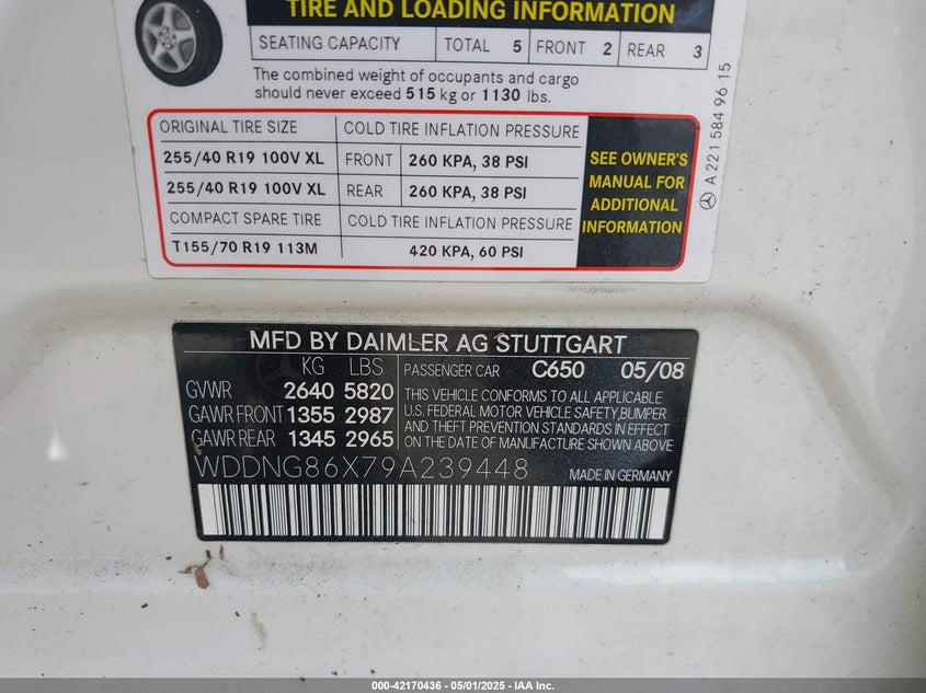 2009 MERCEDES-BENZ S VIN: WDDNG86X79A239448