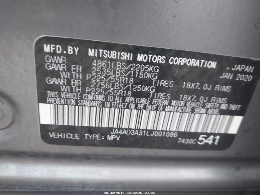 2020 MITSUBISHI OUTLANDER SEL 2.4 - JA4AD3A31LJ001086