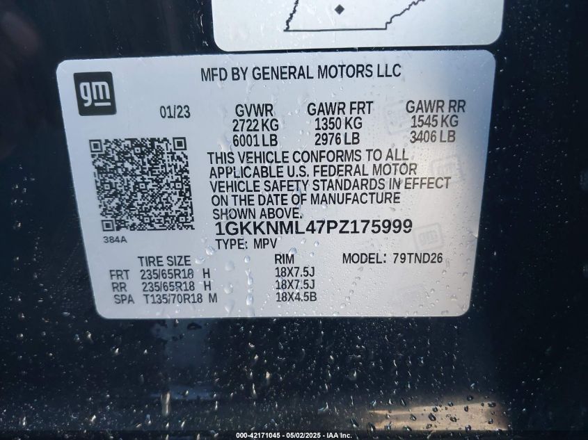 2023 GMC Acadia Fwd Slt VIN: 1GKKNML47PZ175999 Lot: 42171045