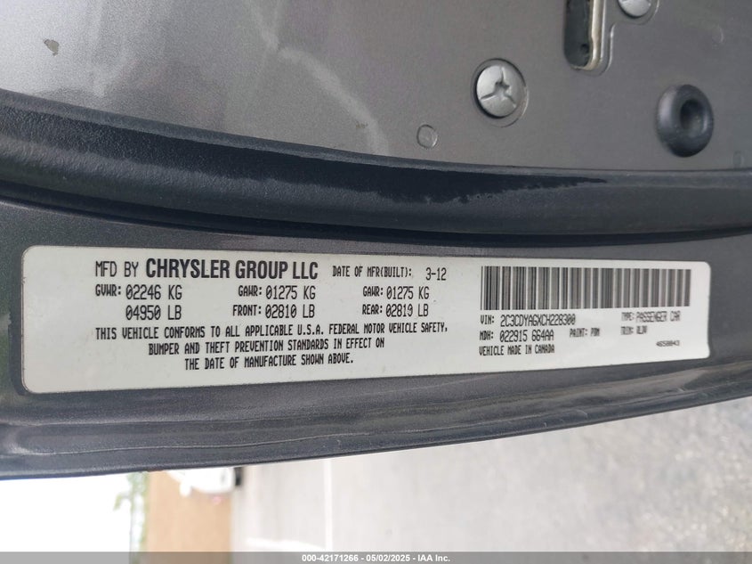 2012 DODGE CHALLENGER VIN: 2C3CDYAGXCH228300