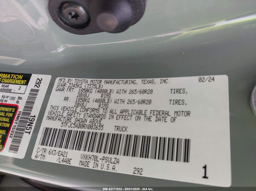 2024 Toyota Tundra - 5TFJC5AB0RX003655