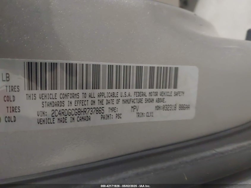 2017 DODGE GRAND CARAVAN SXT - 2C4RDGCG8HR737865