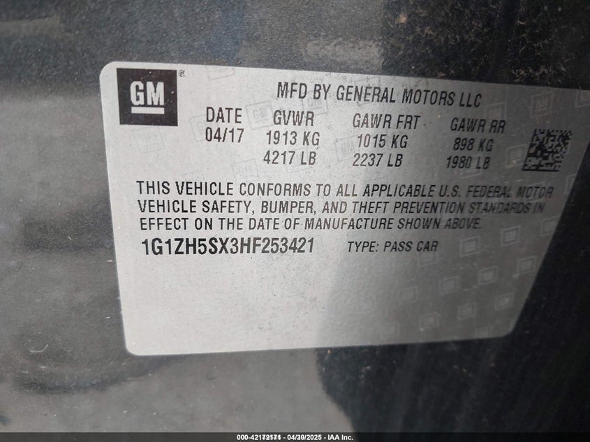 2017 CHEVROLET MALIBU PREMIER - 1G1ZH5SX3HF253421