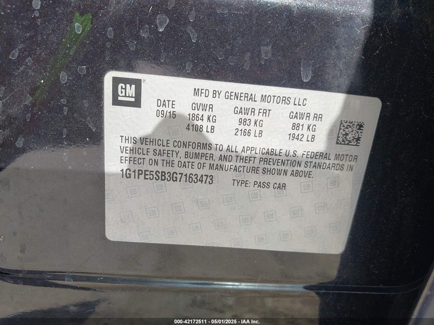 2016 CHEVROLET CRUZE LIMITED VIN: 1G1PE5SB3G7163473