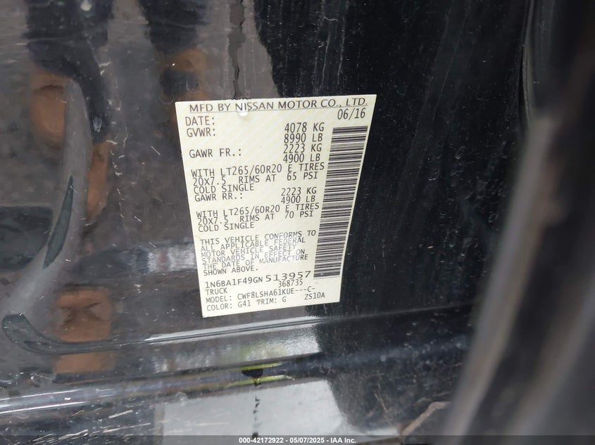 2016 NISSAN TITAN XD VIN: 1N6BA1F49GN513957