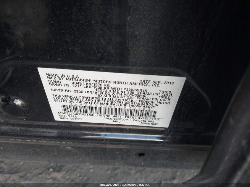 2015 MITSUBISHI OUTLANDER SPORT VIN: 4A4AP3AU0FE009983