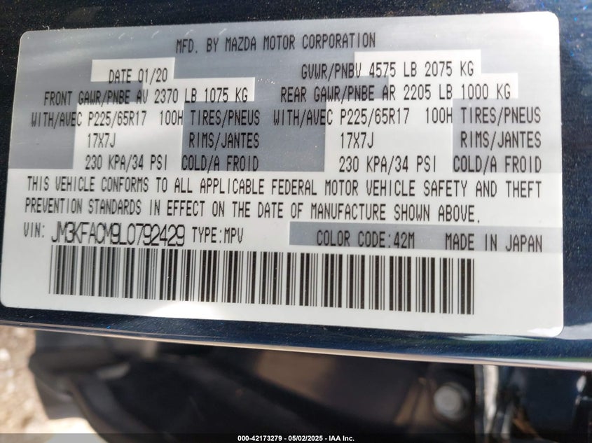 2020 MAZDA CX-5 TOURING - JM3KFACM9L0792429