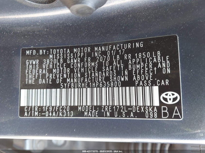 2017 TOYOTA COROLLA SE - 5YFBURHE1HP635800