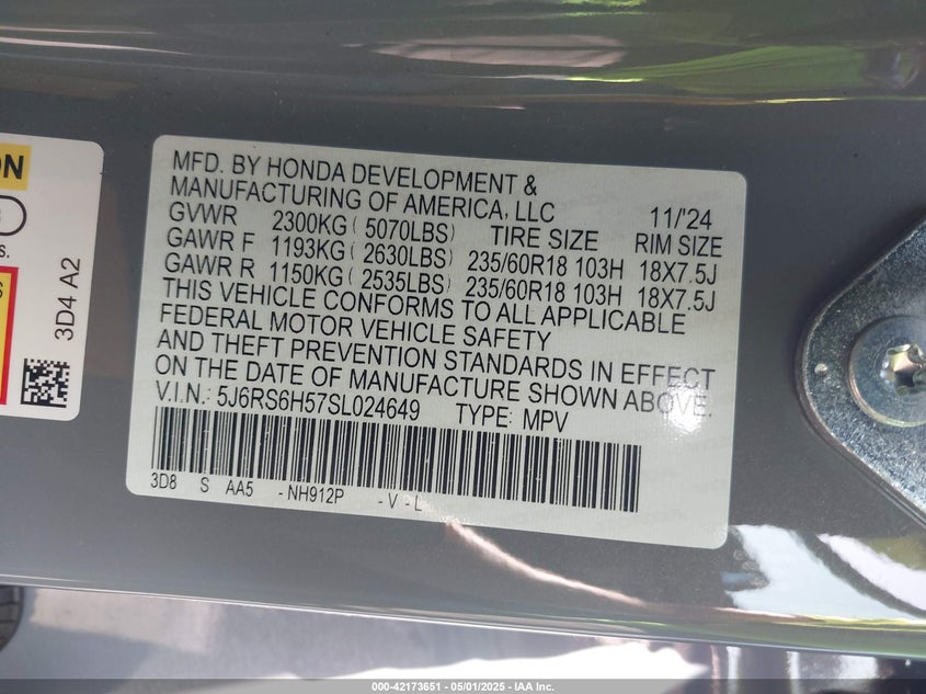 2025 HONDA CR-V HYBRID SPORT - 5J6RS6H57SL024649