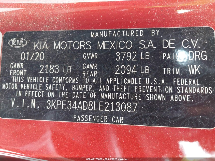 2020 KIA FORTE GT-LINE - 3KPF34AD8LE213087