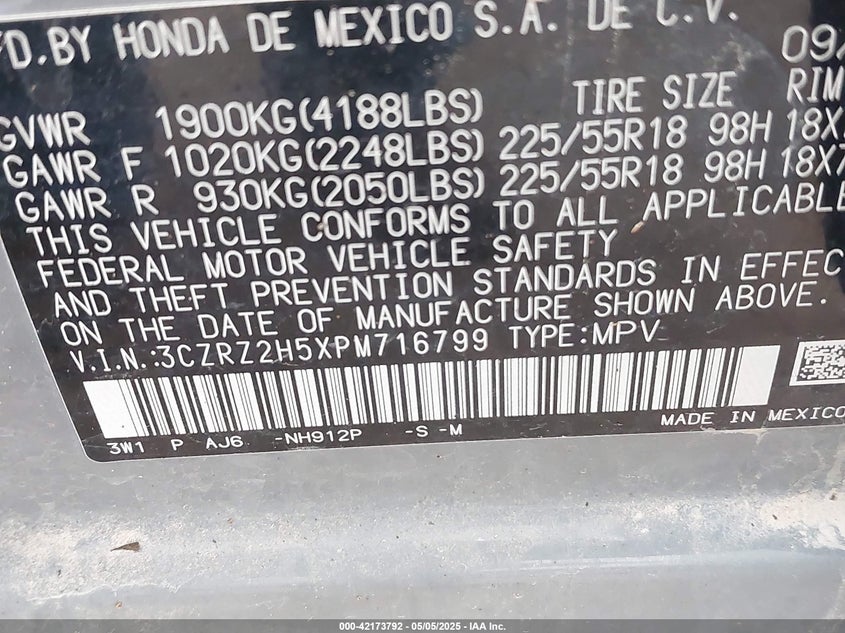 2023 HONDA HR-V AWD SPORT - 3CZRZ2H5XPM716799