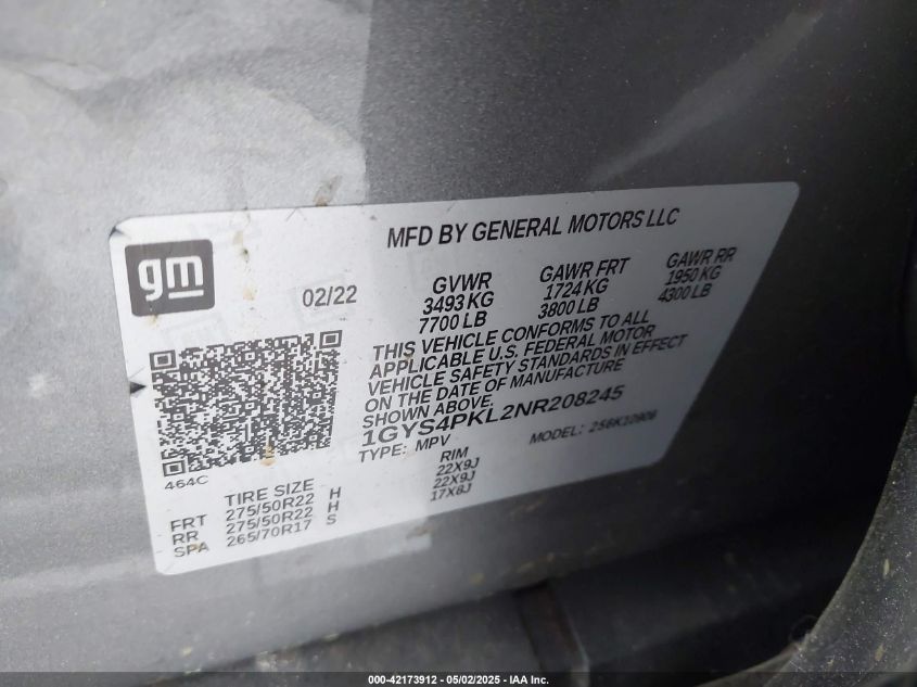 2022 Cadillac Escalade - 1GYS4PKL2NR208245