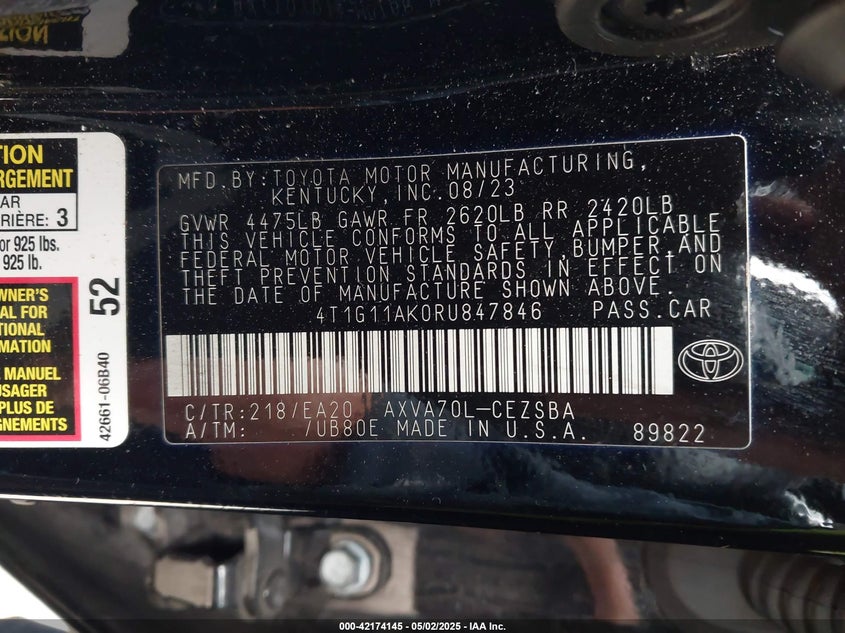 2024 TOYOTA CAMRY SE - 4T1G11AK0RU847846