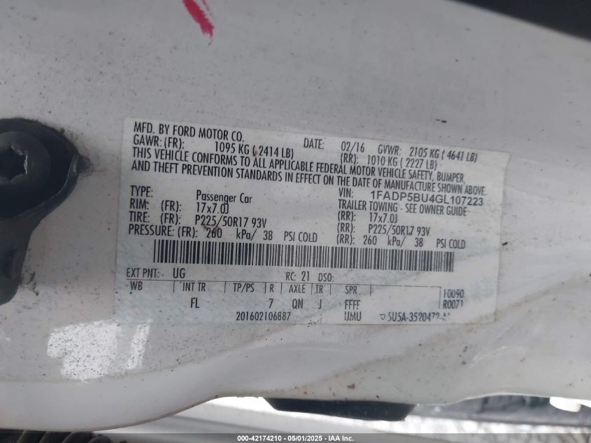 2016 Ford C-Max Hybrid Sel VIN: 1FADP5BU4GL107223 Lot: 42174210