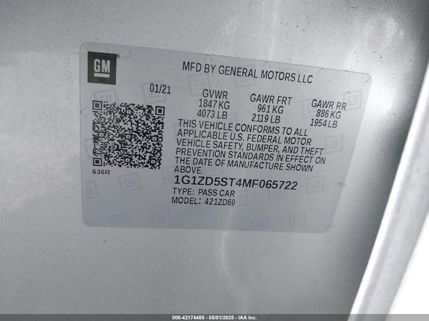 2021 CHEVROLET MALIBU FWD LT - 1G1ZD5ST4MF065722