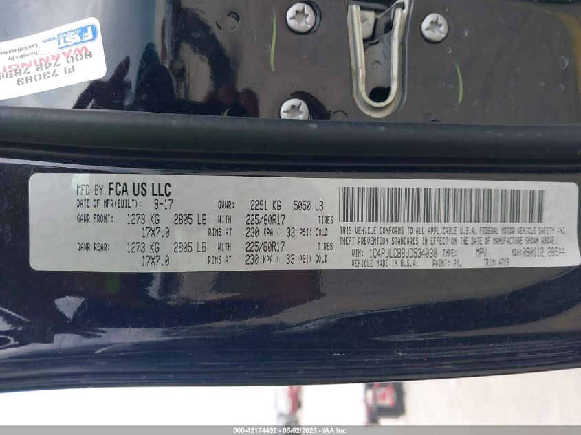 2018 Jeep Cherokee Latitude Fwd/Latitude Tech Connect Fwd VIN: 1C4PJLCB8J0534830 Lot: 42174492