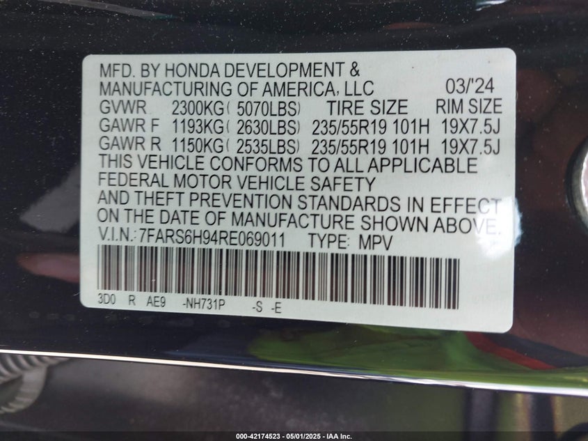 VIN 7FARS6H94RE069011 2024 HONDA CR-V HYBRID SPORT TOURING