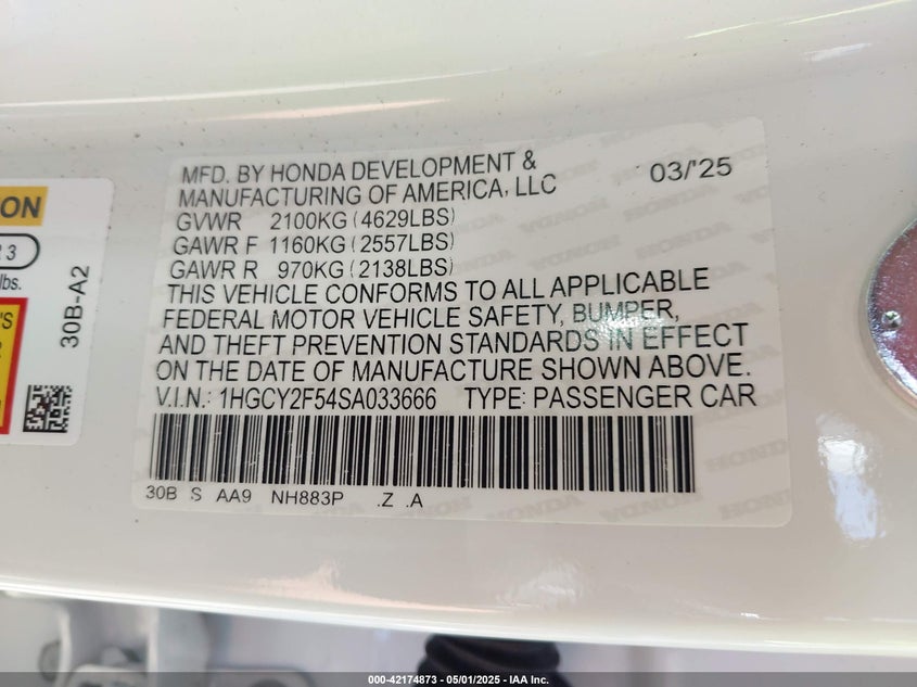 2025 HONDA ACCORD HYBRID SPORT - 1HGCY2F54SA033666