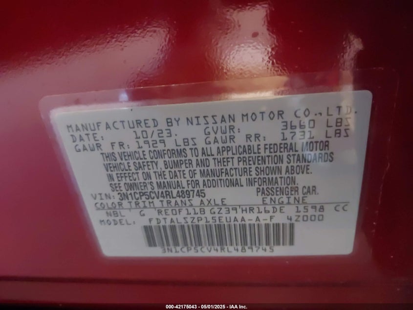 VIN 3N1CP5CV4RL489745 2024 NISSAN KICKS SV XTRONIC CVT